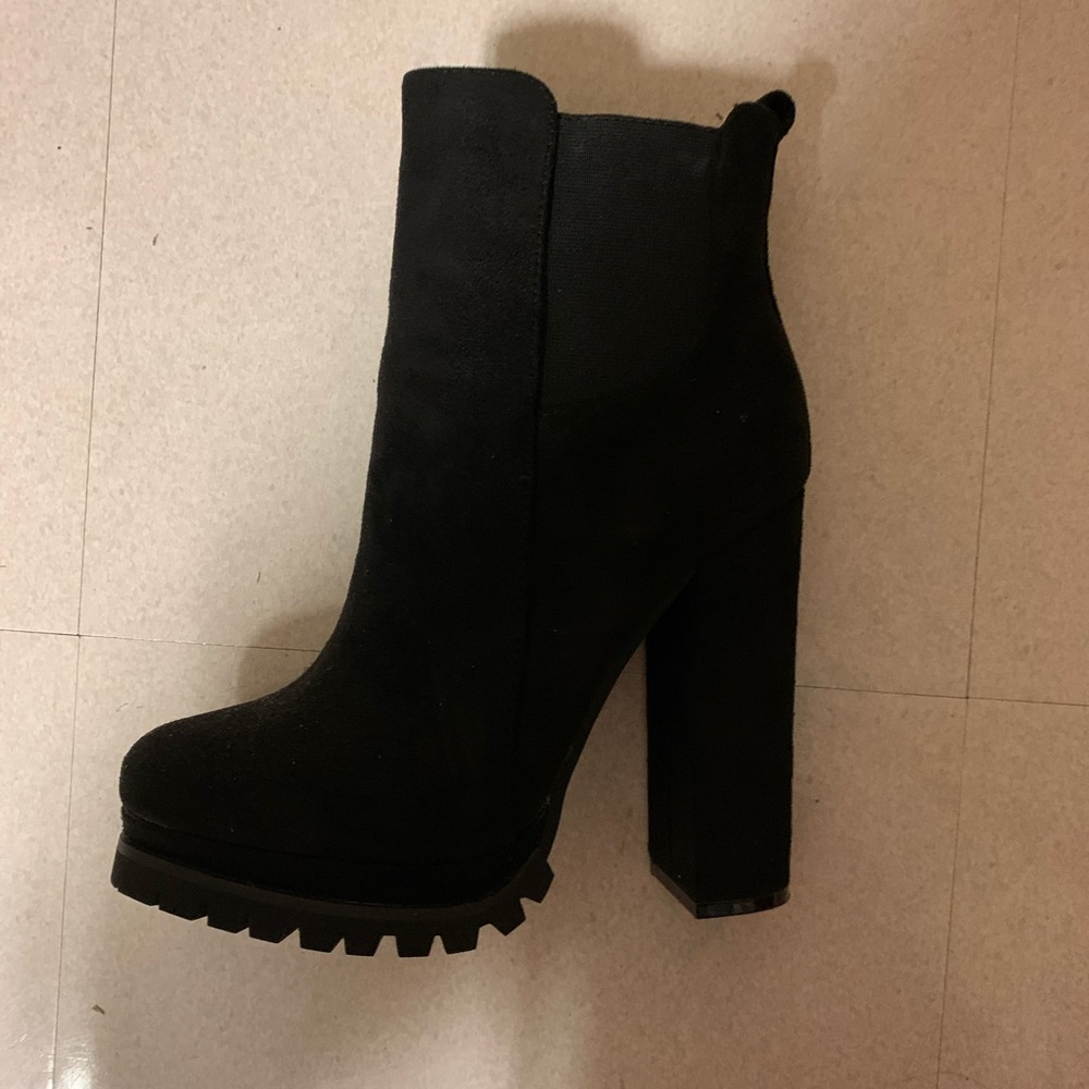 Black suede boot heels